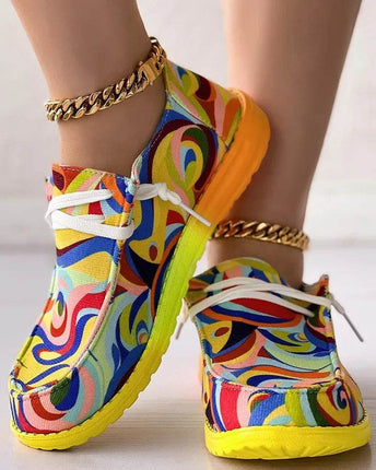 Women Abstract Rainbow Lace Canvas Sneakers - Sneakers - Animal Unicorn - Mad Fly Essentials