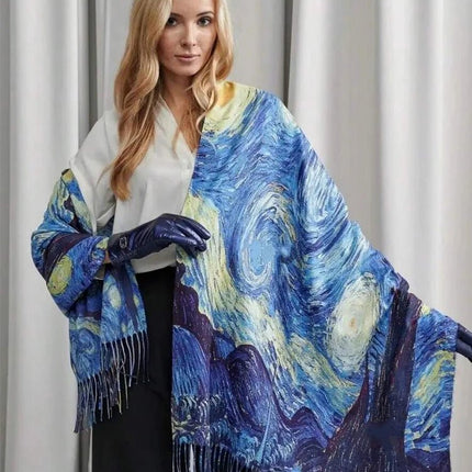 Women Accessories Van Gogh Tassel 3D Scarf - Women Accessories - PMRUN - Mad Fly Essentials