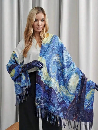 Women Accessories Van Gogh Tassel 3D Scarf - Women Accessories - PMRUN - Mad Fly Essentials