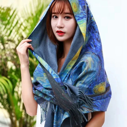Women Accessories Van Gogh Tassel 3D Scarf - Women Accessories - PMRUN - Mad Fly Essentials