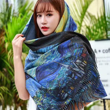 Women Accessories Van Gogh Tassel 3D Scarf - Women Accessories - PMRUN - Mad Fly Essentials