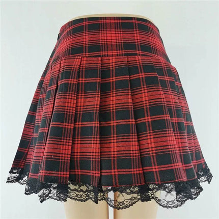 Women All Match Tartan Pleated Mini Skirt - Mini Skirt - InsGoth - Mad Fly Essentials