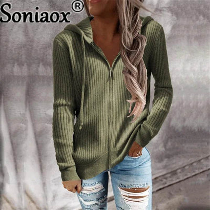 Women Autumn Zip Solid Cardigan Hoodies - Hoodies - Soniaox - Mad Fly Essentials