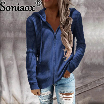 Women Autumn Zip Solid Cardigan Hoodies - Hoodies - Soniaox - Mad Fly Essentials