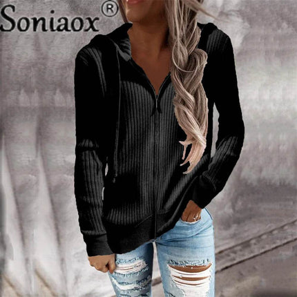 Women Autumn Zip Solid Cardigan Hoodies - Hoodies - Soniaox - Mad Fly Essentials