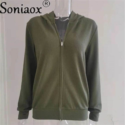 Women Autumn Zip Solid Cardigan Hoodies - Hoodies - Soniaox - Mad Fly Essentials