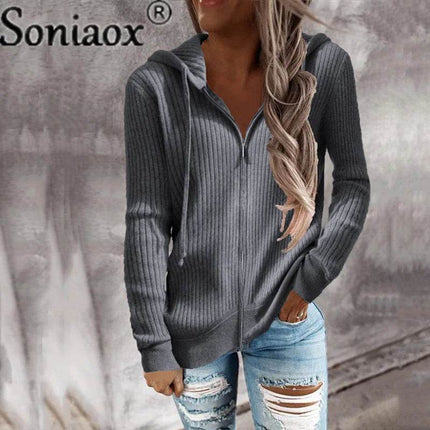 Women Autumn Zip Solid Cardigan Hoodies - Hoodies - Soniaox - Mad Fly Essentials