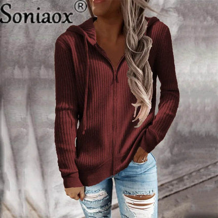 Women Autumn Zip Solid Cardigan Hoodies - Hoodies - Soniaox - Mad Fly Essentials
