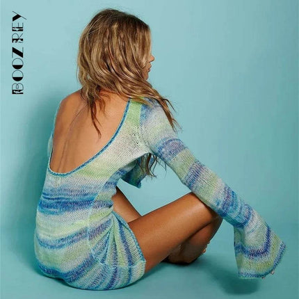 Women Backless Contrast Long Sweater Dress - Sweater Dress - Nadafair - Mad Fly Essentials