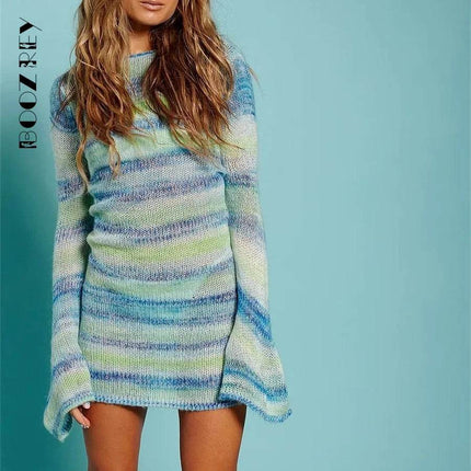 Women Backless Contrast Long Sweater Dress - Sweater Dress - Nadafair - Mad Fly Essentials