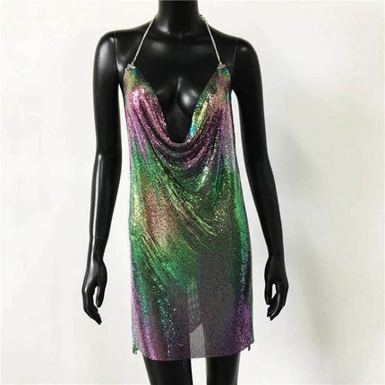 Women Backless Sequin Low Cut Mini Dress - Mad Fly Essentials