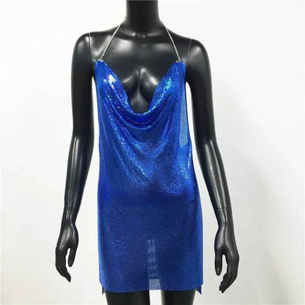 Women Backless Sequin Low Cut Mini Dress - Mad Fly Essentials