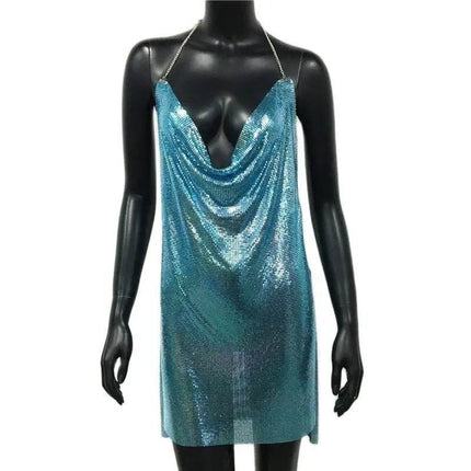 Women Backless Sequin Low Cut Mini Dress - Mad Fly Essentials