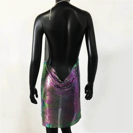Women Backless Sequin Low Cut Mini Dress - Mad Fly Essentials