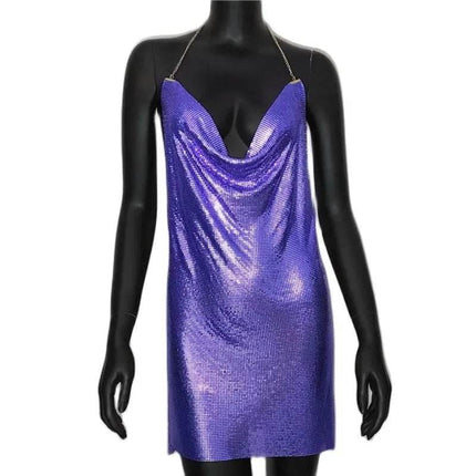 Women Halter Backless Sequin Low Cut Clubwear Mini Dress - Mini Dress - FestivalQueen - Mad Fly Essentials
