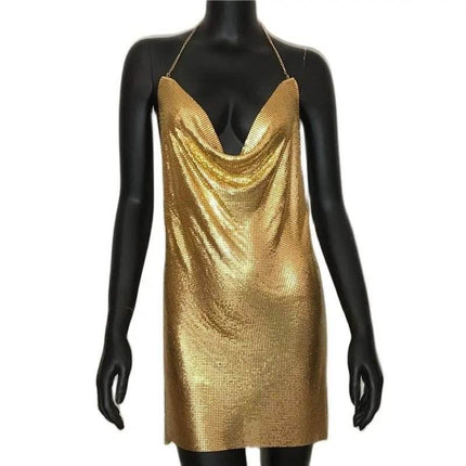 Women Halter Backless Sequin Low Cut Clubwear Mini Dress - Mini Dress - FestivalQueen - Mad Fly Essentials