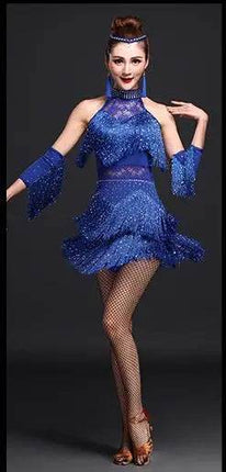 Women Ballroom Salsa Latin Blue Pink Dance Party Dress - Party Dress - Dancer's Vitality - Mad Fly Essentials