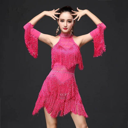 Women Ballroom Salsa Latin Blue Pink Dance Party Dress - Party Dress - Dancer's Vitality - Mad Fly Essentials