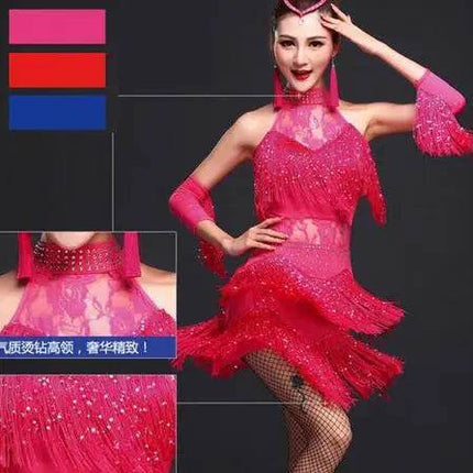 Women Ballroom Salsa Latin Blue Pink Dance Party Dress - Party Dress - Dancer's Vitality - Mad Fly Essentials