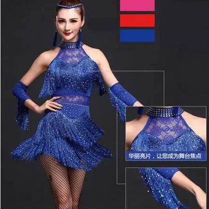 Women Ballroom Salsa Latin Blue Pink Dance Party Dress - Party Dress - Dancer's Vitality - Mad Fly Essentials