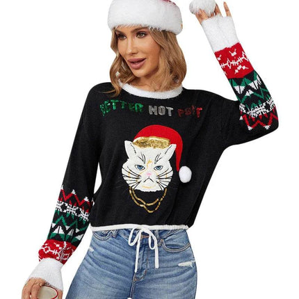 Women Black Cat Christmas Sweater - Sweater - soliaten - Mad Fly Essentials
