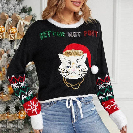 Women Black Cat Christmas Sweater - Sweater - soliaten - Mad Fly Essentials