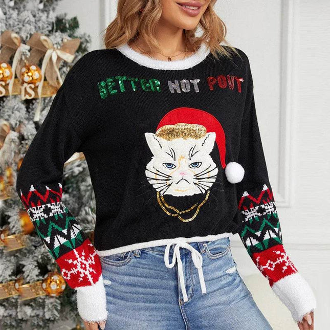 Women Black Cat Christmas Sweater - Sweater - soliaten - Mad Fly Essentials