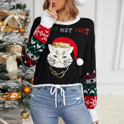 Women Black Cat Christmas Sweater - Sweater - soliaten - Mad Fly Essentials