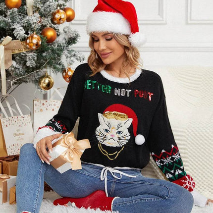 Women Black Cat Christmas Sweater - Sweater - soliaten - Mad Fly Essentials
