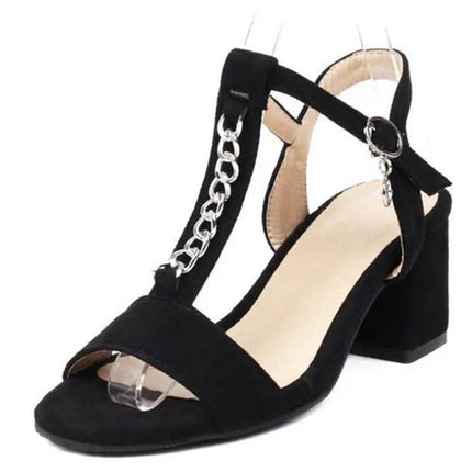 Women Black Chain Peep Toe Buckle High Heels - High Heels - Reave Cat - Mad Fly Essentials