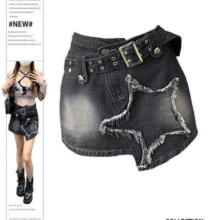 Women Black Gothic Denim A - Line Skirt - Skirt - Matakawa - Mad Fly Essentials