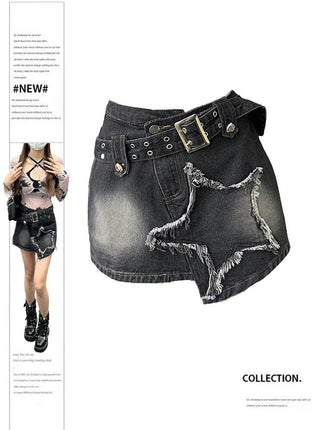 Women Black Gothic Denim A - Line Skirt - Skirt - Matakawa - Mad Fly Essentials