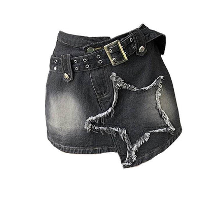 Women Black Gothic Denim A - Line Skirt - Skirt - Matakawa - Mad Fly Essentials