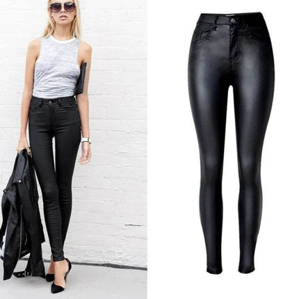 Women Black High Leather Dress Pants - Mad Fly Essentials