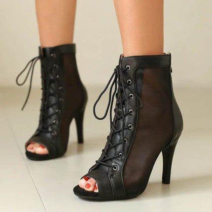 Women Black Lace Prom Party Peep Stiletto High Heels - High Heels - Dream Girl - Mad Fly Essentials