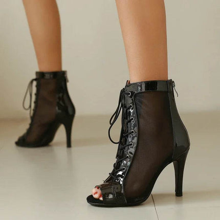 Women Black Lace Prom Party Peep Stiletto High Heels - High Heels - Dream Girl - Mad Fly Essentials