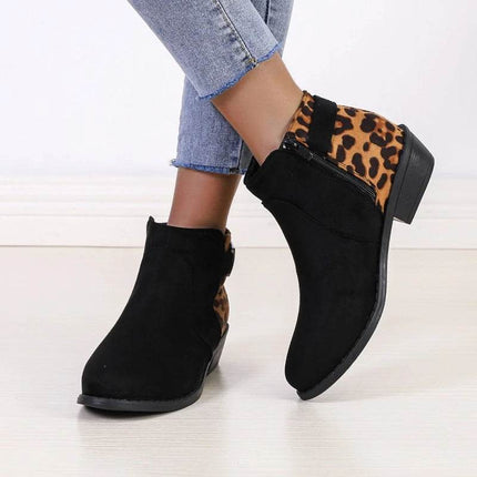 Women Black Leopard Casual Ankle Boots - Boots - YM - Mad Fly Essentials