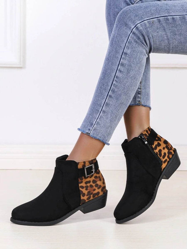 Women Black Leopard Casual Ankle Boots - Boots - YM - Mad Fly Essentials