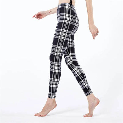 Women Black Plaid 3D Fitness Leggings - Fitness Leggings - Fitness Essentials - Mad Fly Essentials