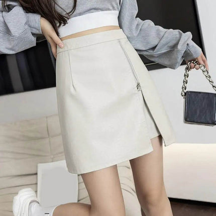 Women Black White Leather Mini Skirt - Mini Skirt - SANWOOD - Mad Fly Essentials