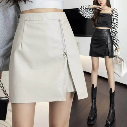 Women Black White Leather Mini Skirt - Mini Skirt - SANWOOD - Mad Fly Essentials