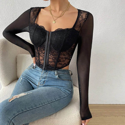 Women Blouse Black Floral Fashion Seasonal Wear Crop Top - Crop Top - Thefound - Mad Fly Essentials