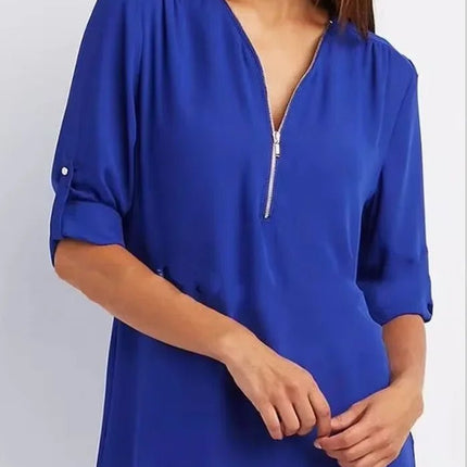 Women Blouse Solid Loose Zip Pullover Shirt Tops - Women Blouse - Bleasendy - Mad Fly Essentials
