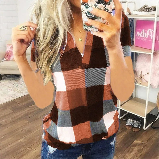 Women Blouse Vintage Short Sleeve Plaid Shirts - Women Blouse - Astrid - Mad Fly Essentials