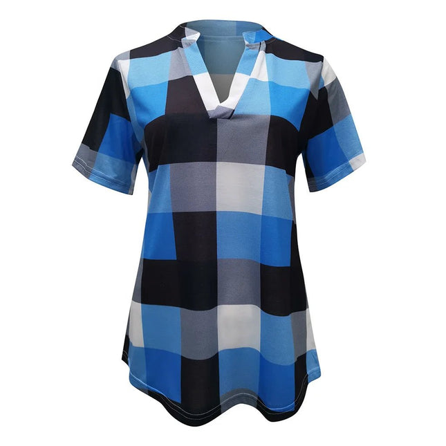 Women Blouse Vintage Short Sleeve Plaid Shirts - Women Blouse - Astrid - Mad Fly Essentials
