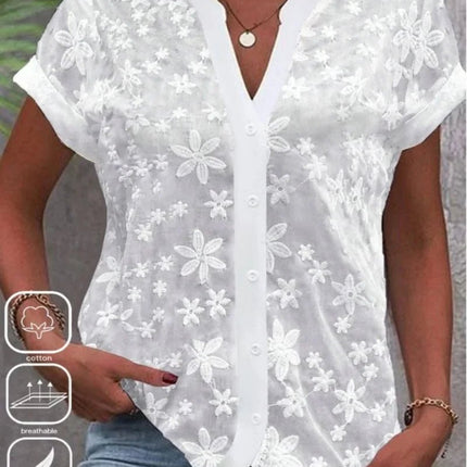 Women Blouse White Lace Cropped Shirt - Women Blouse - Bleasendy - Mad Fly Essentials