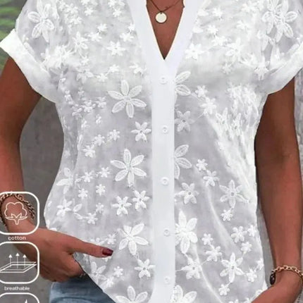 Women Blouse White Lace Cropped Shirt - Women Blouse - Bleasendy - Mad Fly Essentials