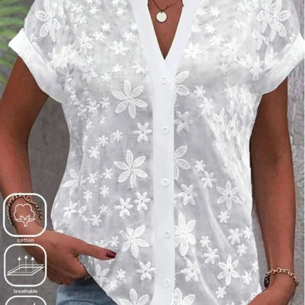 Women Blouse White Lace Cropped Shirt - Women Blouse - Bleasendy - Mad Fly Essentials