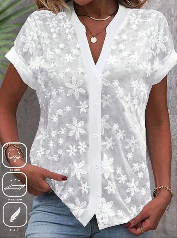 Women Blouse White Lace Cropped Shirt - Women Blouse - Bleasendy - Mad Fly Essentials