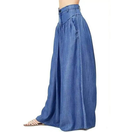 Women Blue Black Linen Flare Jeans - Jeans - Adogirl - Mad Fly Essentials